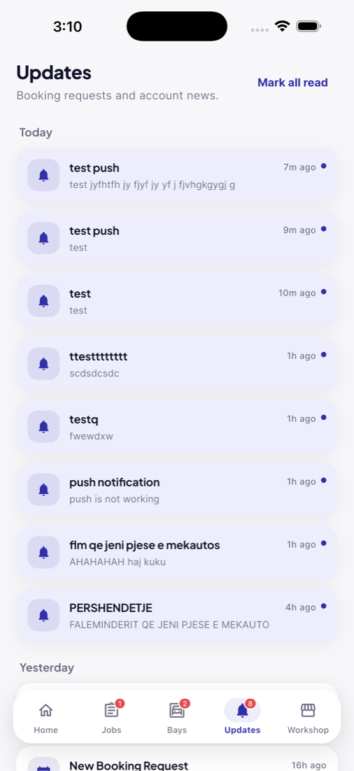 Workshop notifications on mobile